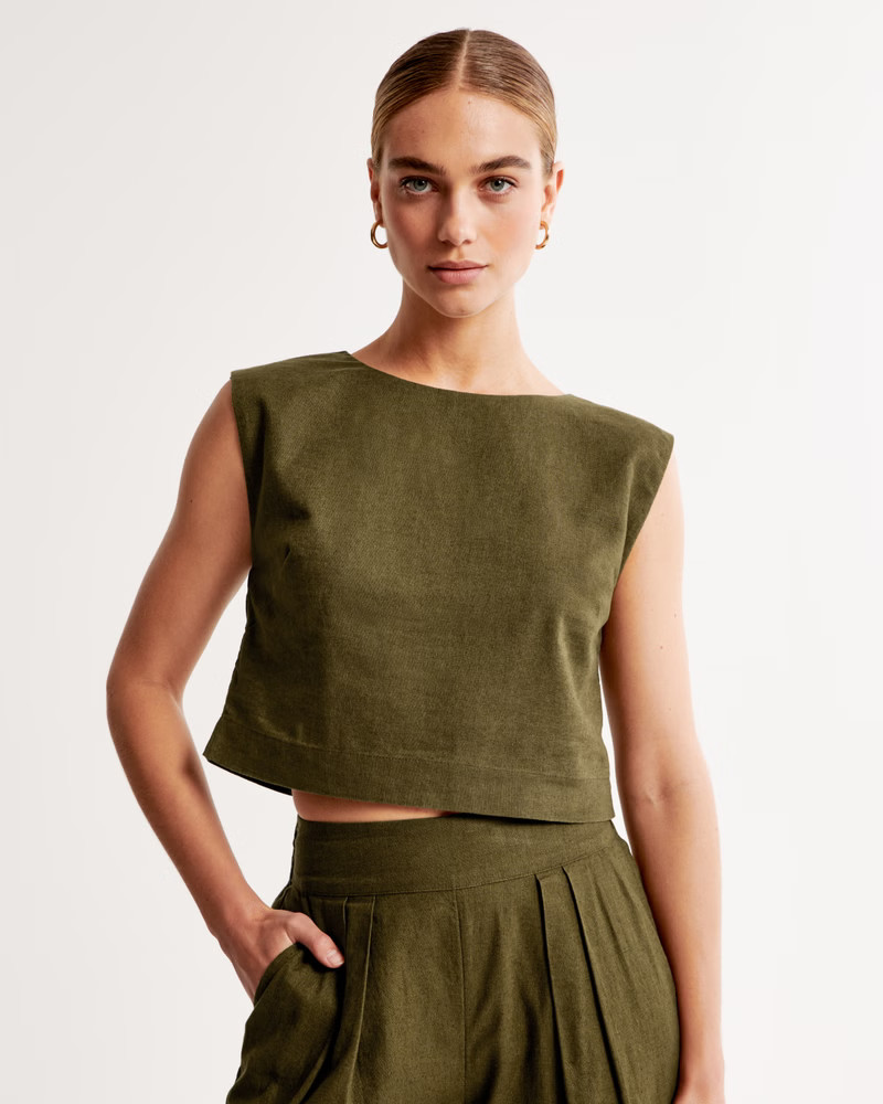 Linen-Blend Shell Set Top | Abercrombie & Fitch (US)