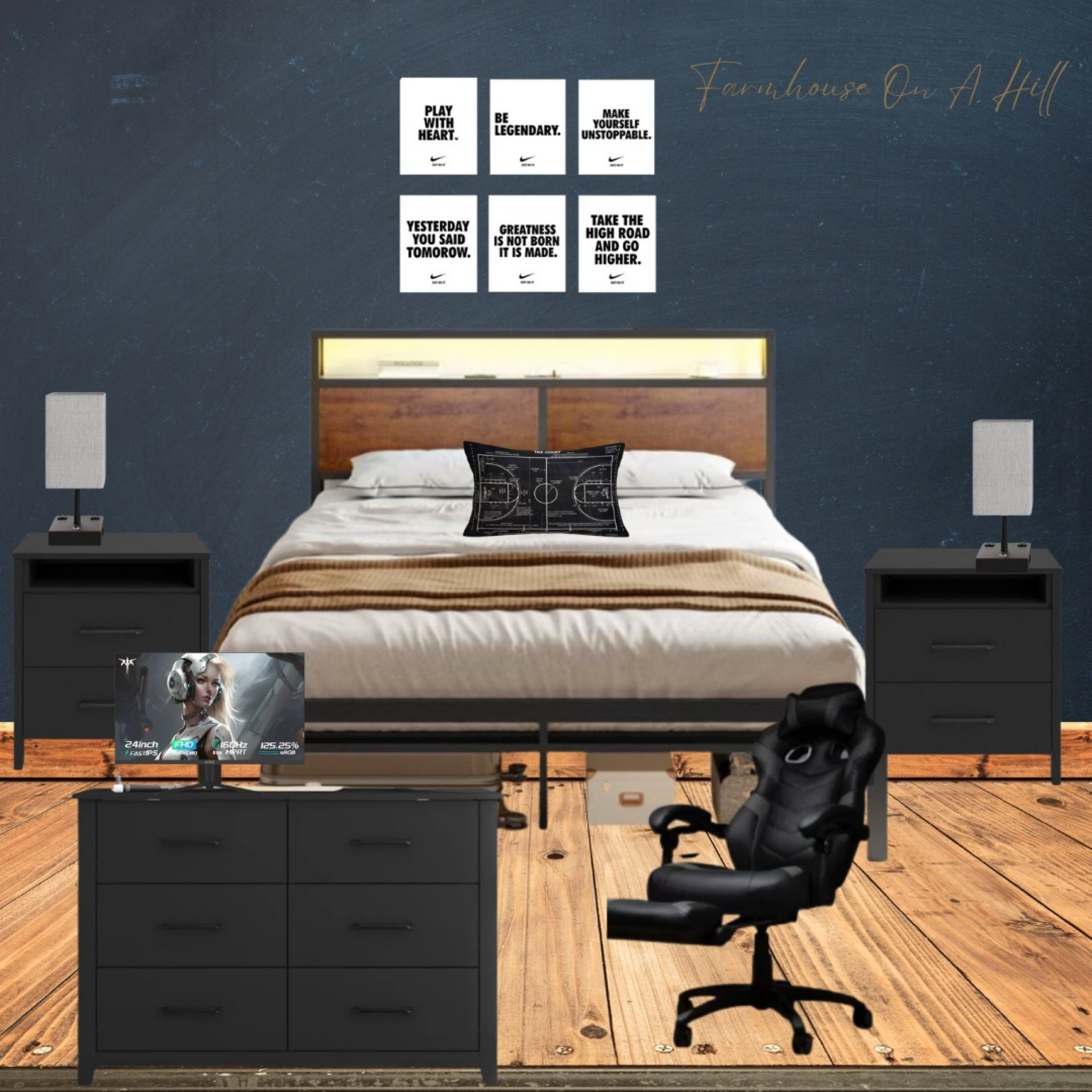 Design the ultimate teen boy bedroom with a sleek, modern vibe! This room features a stylish black dresser and matching end tables for a bold, cohesive look. The centerpiece is a modern metal bedframe, perfect for a minimalist yet edgy feel. For tech-savvy teens, USB plug lamps provide both light and charging convenience, making this space as functional as it is stylish. And, of course, no teen room is complete without a comfortable gaming chair for long hours of play. Shop these must-have pieces to create a space your teen will love!

#LTKHome