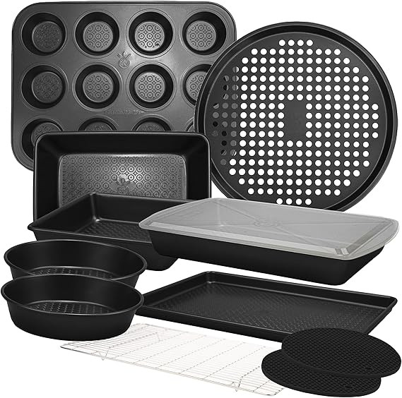 KITCHENATICS 12 PC Carbon Steel Baking Pans Set Nonstick, Kitchen Essentials for New Home, Nonsti... | Amazon (US)