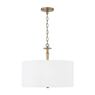 Capital Lighting Fixture Company Abbie 100-Watt 3-Light Aged Brass Pendant Light with White Fabri... | The Home Depot