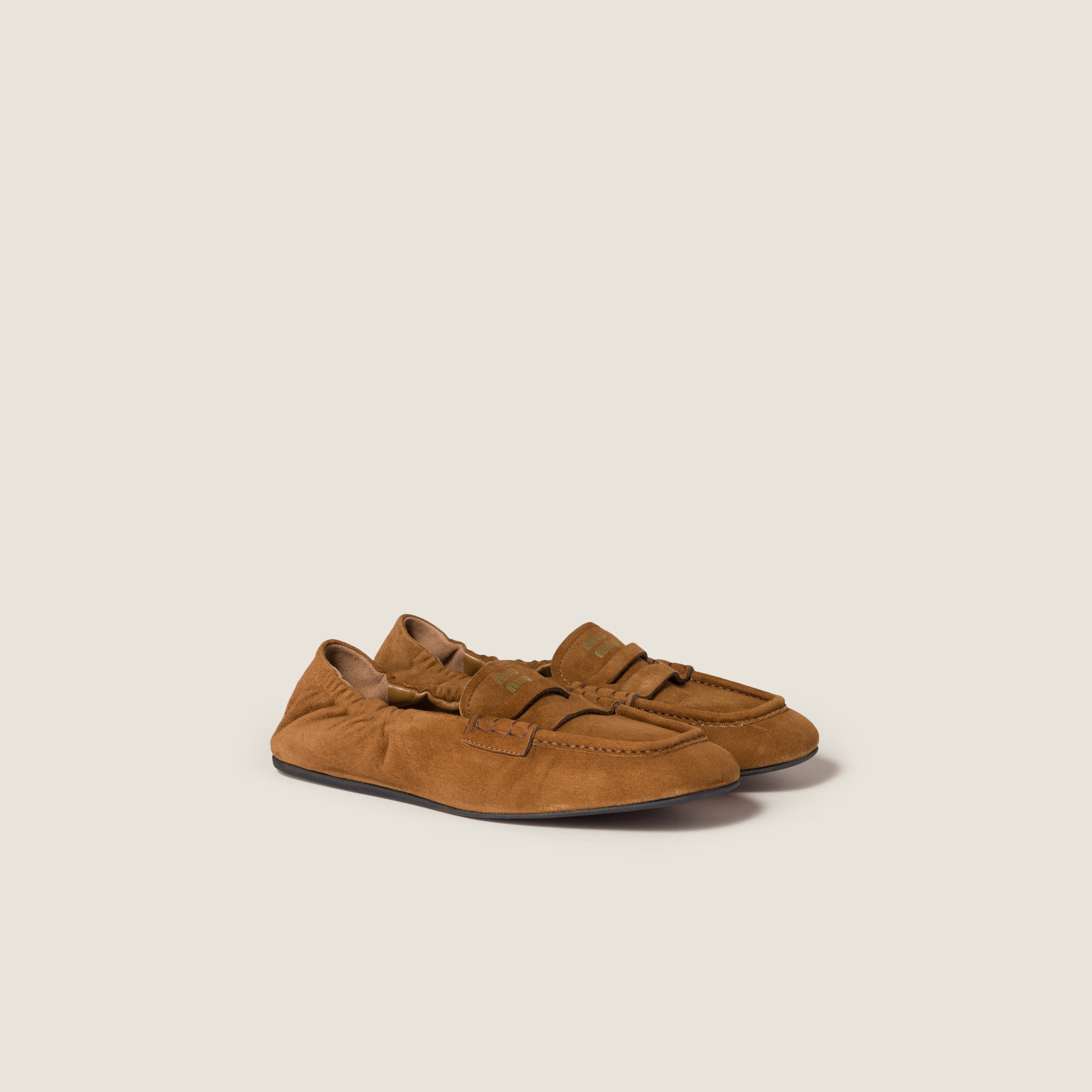 Oak Ruches Suede Loafers | Miu Miu | Miu Miu US