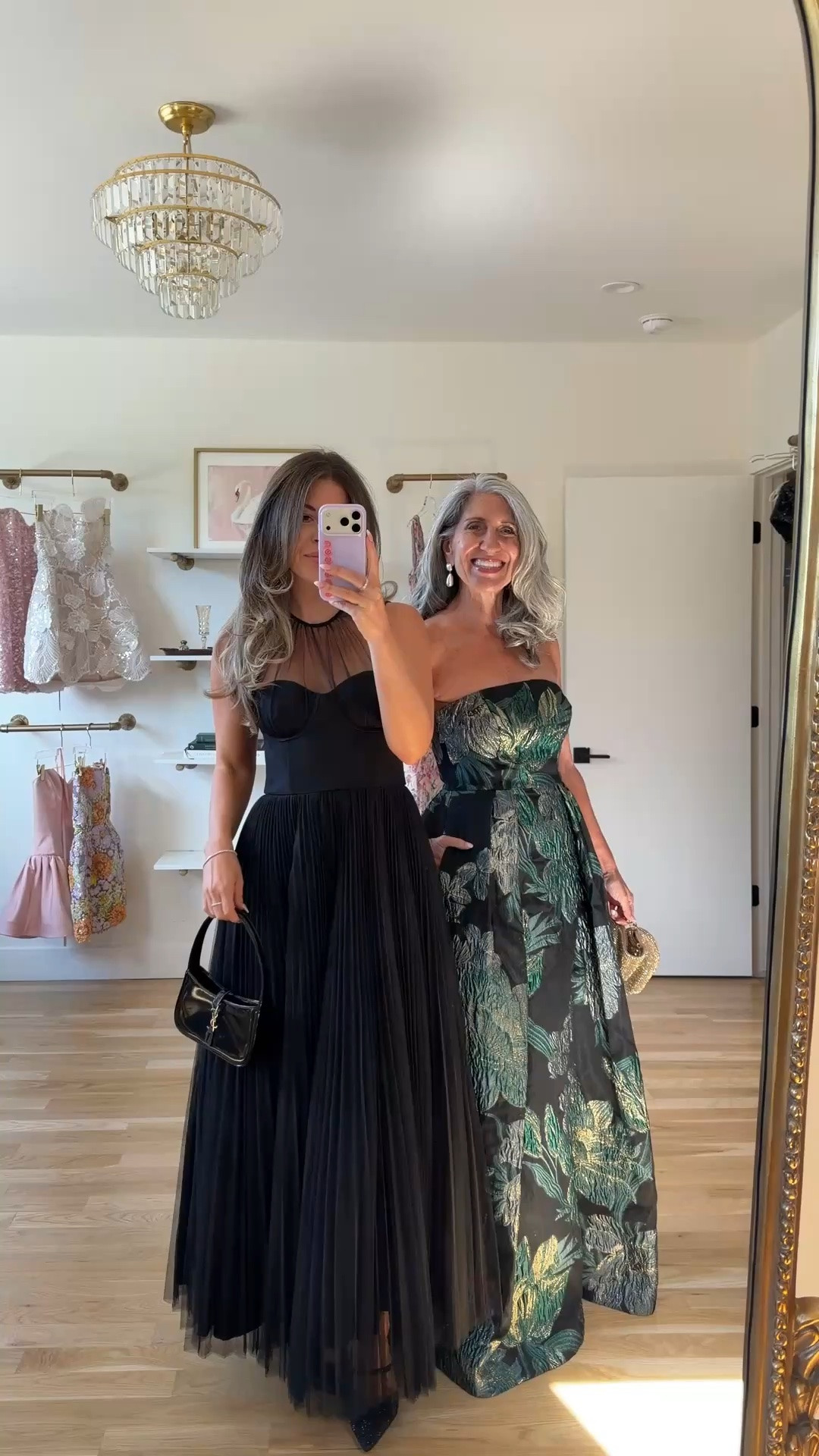 black tulle maxi with a sheer illusion neckline and structured bodice, strapless green and gold brocade gown with a floral pattern mom and me formal wedding guest and mother of the bride dresses 💍

electric picks code: emerson20 
saks code: freeship

I’m 5’4” and wear a size small/2 
• Anthro black mesh: 0

mom is 5’4” and wears a medium/6
• strapless green floral: 4

fall wedding guest dresses, wedding guest dresses, cocktail dresses, semi-formal dresses, black tie wedding guest dresses, destination wedding guest dresses, garden party dresses, wedding guest outfit ideas, mom & me outfits, mom & me dresses, matching outfits, mother daughter outfits, family photo outfits, wedding guest dresses, mother of the bride, mother of the groom, wedding guest outfit ideas

#LTKWedding #LTKgrwm #LTKSeasonal