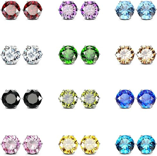 JewelrieShop Stud Earrings for Women Stainless Steel Post Earrings Hypoallergenic CZ Birthstone E... | Amazon (US)
