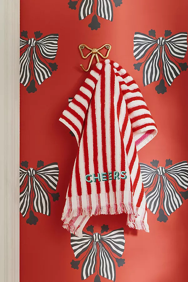 Holiday Striped Embroidered Hand Towel | Anthropologie (US)