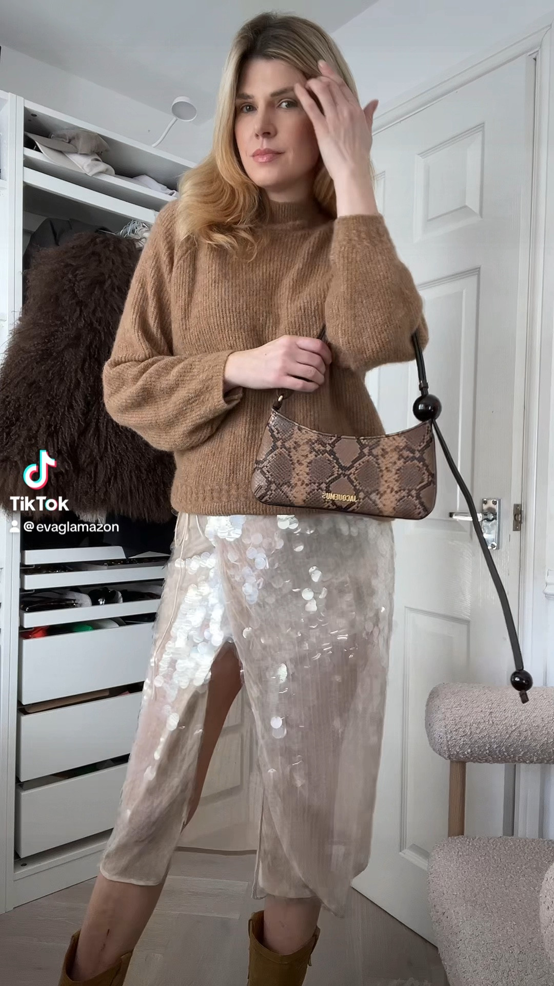 Camel jumper, sezane jumper, suede boots, sezane boots, Jacquemus bag, snake print bag, winter outfit, spring outfit, chic outfit 

#LTKFashionMonth #LTKdatenight #LTKuk