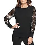 DKNY SPORTSWEAR Women's Missy Sheer Sleeve Sweater, Black/Ivory, XS | Amazon (US)