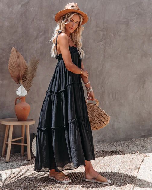Catch The Sun Tiered Midi Dress - Black - FINAL SALE | VICI Collection