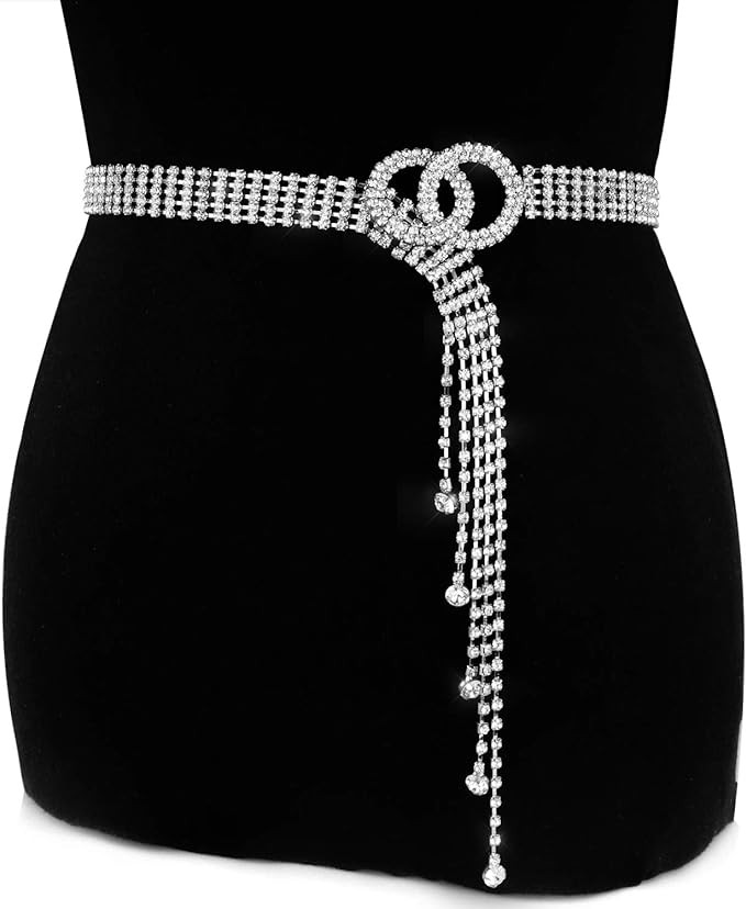 Crystal Waist Belt for Women Rhinestone Chain Belt O-Ring Waistband Belt for Dress | Amazon (US)