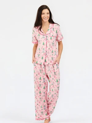 Women's Charlotte Pants Set | Christmas Cottage Pink | Mary Square