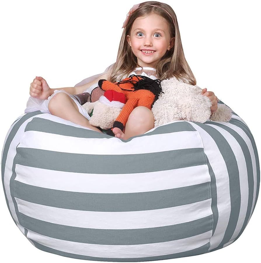 WEKAPO Stuffed Animal Storage Bean Bag Chair Cover for Kids | Stuffable Zipper Beanbag for Organi... | Amazon (US)