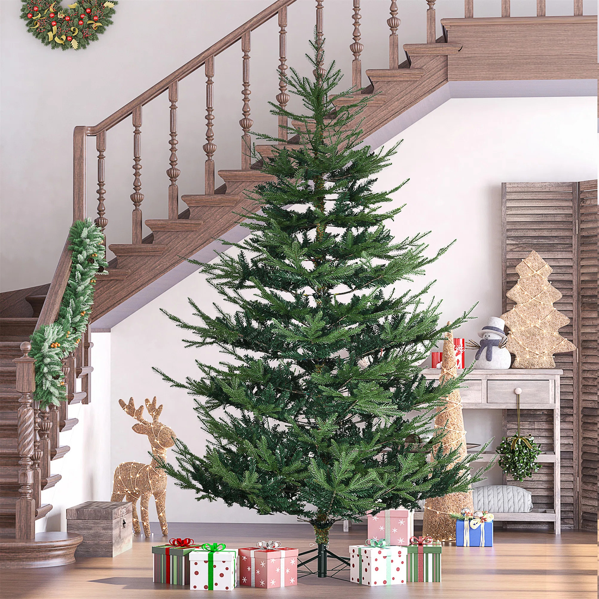 HOMCOM Artificial Christmas Tree, Pine Hinged Xmas Tree With 1218 Realistic Branches, Steel Base,... | Wayfair North America
