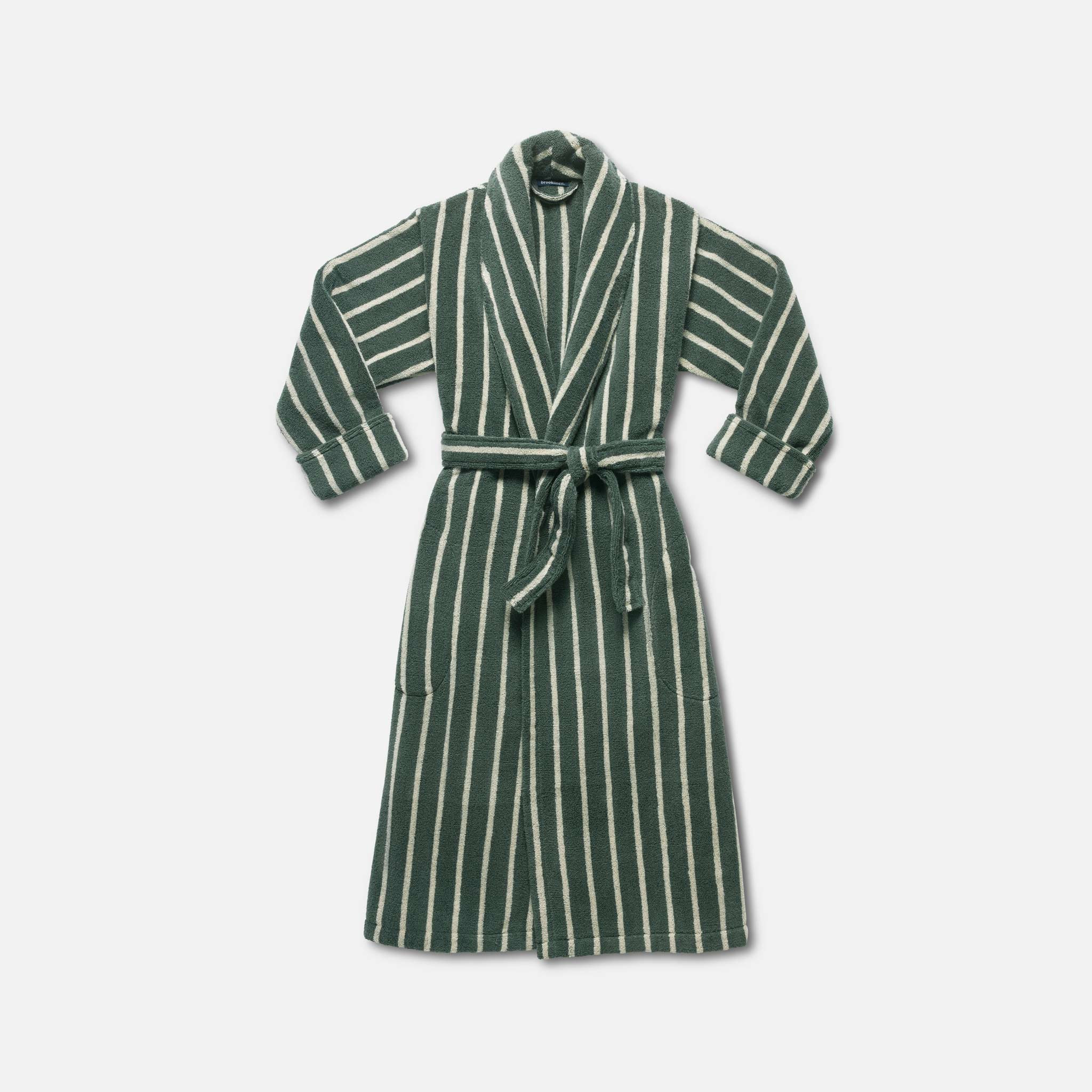 Brooklinen Super-Plush Robe Women's size Small in Striped Botanical Green | Brooklinen