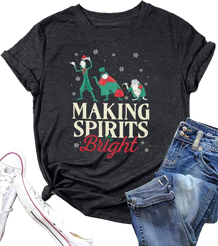 Making Spirits Bright Shirts Women Christmas Shirt Christmas Party Tops Xmas Gift Tees Holiday Se... | Amazon (US)