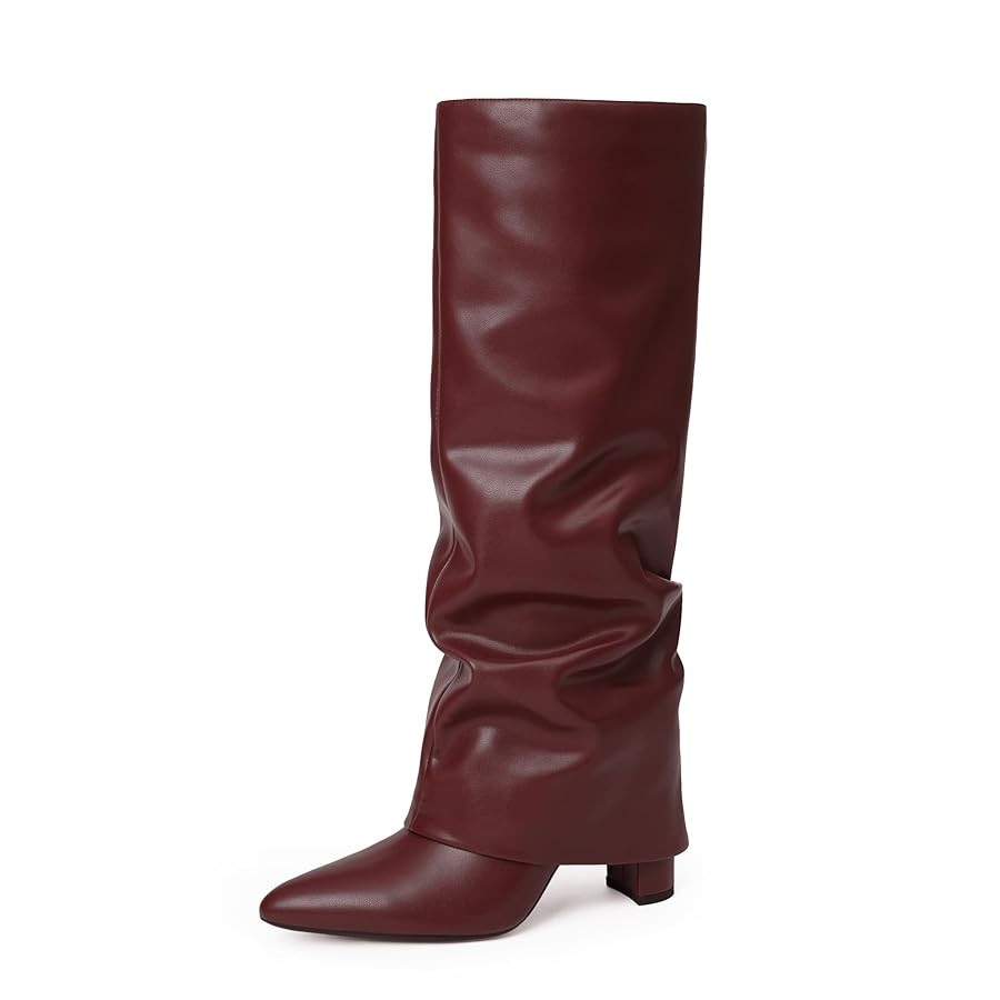 Modatope Knee High Boots Women Fold Over Knee High Boots Chunky High Heels Long Boots Zipper Poin... | Amazon (US)