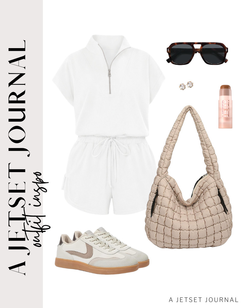 KISSMODA has this white two-piece set that you can effortlessly style with a Bagtopia puffet tote bag and LUCKY STEP retro fashion sneakers. SOJOS retro sunnies and these stud earrings are perfect for this fit, too.

#LTKSeasonal #LTKSaleAlert #LTKTravel
 

 