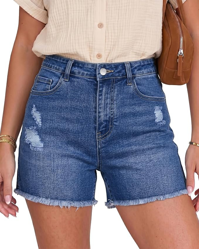 GRAPENT Jean Shorts Womens High Waisted Ripped Cut Off Stretchy Denim Jorts | High Waisted, Stret... | Amazon (US)