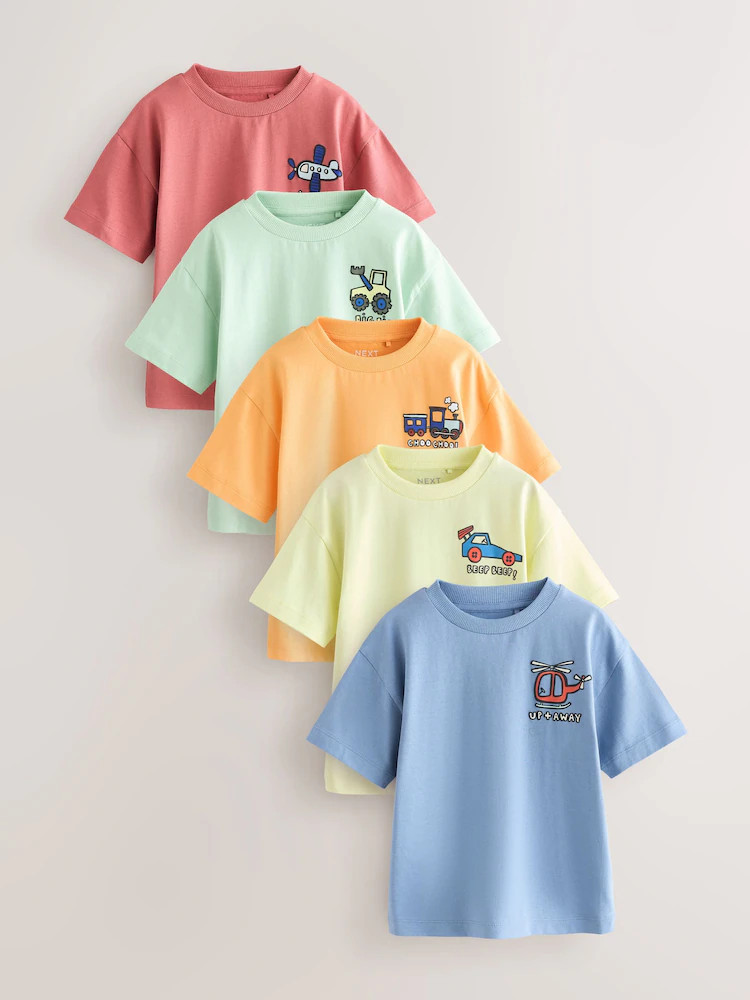 Blue/Green/Red/Orange/Yellow Cars Small Short Sleeve Graphic T-Shirts 5 Pack (3mths-7yrs) | Next US