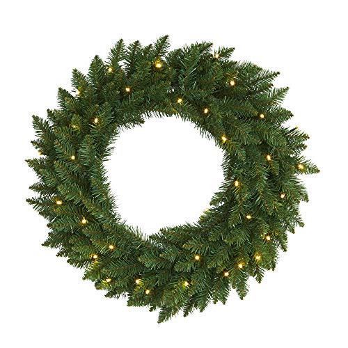 Nearly Natural 24in. Green Pine Artificial Christmas Wreath with 35 Clear LED Lights | Amazon (US)