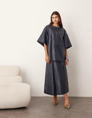 ARRANGE leather boxy t-shirt and full circle skirt in navy | ASOS (Global)