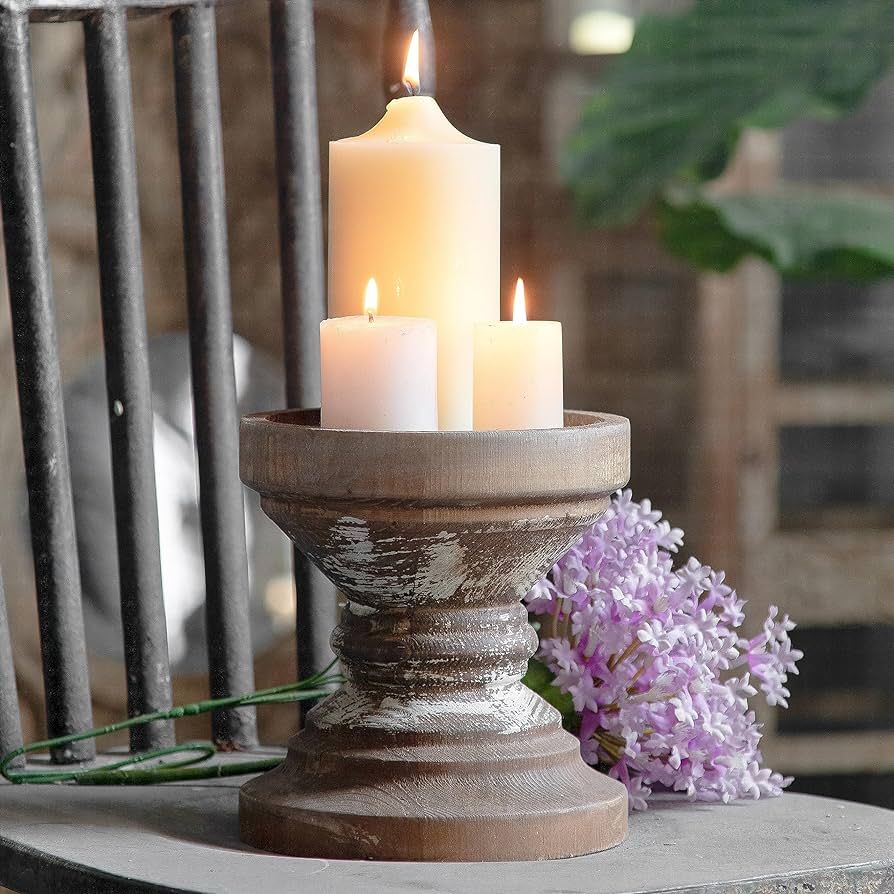 Farmhouse Antique Candle Holder for Pillar Candle, Vintage Wooden Pillar Candle Holder,Rustic Can... | Amazon (US)