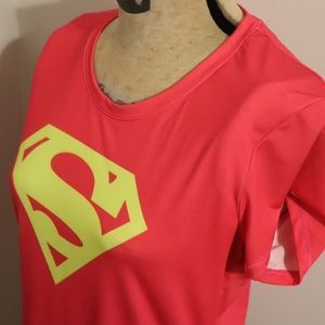 Under Armour Pink Yellow Superman Short Sleeve Crew Neck Athletic Tee Shirt | Poshmark