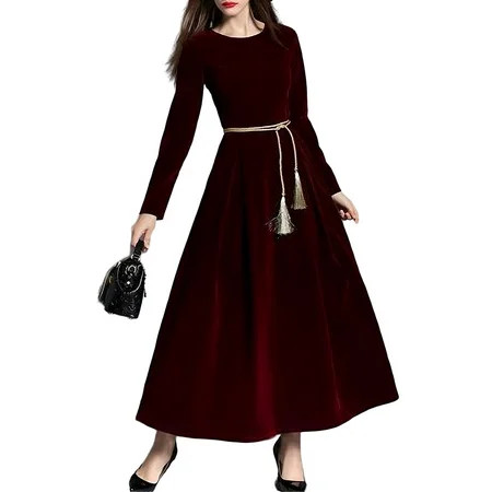 Velvet Dress for Women Velvet Long Dress Burgundy Formal Dress Vintage Bridesmaid Dresses Party Dress | Walmart (US)