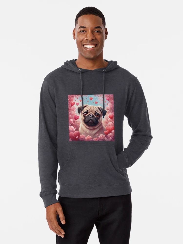 Valentine Fawn Pug Lightweight Hoodie | Redbubble (US)