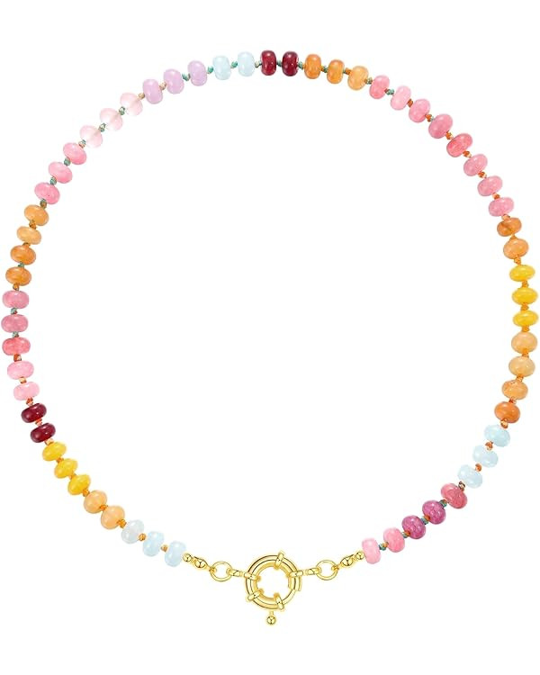 KissYan Beaded Gemstone Necklace for Women, Colorful Boho Bead Choker Natural Stone Surfer Beach ... | Amazon (US)