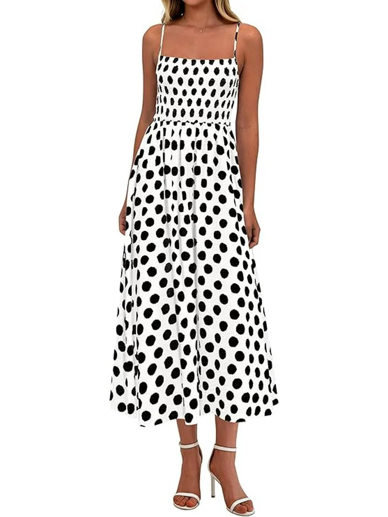 PRETTYGARDEN Womens Summer Dresses Spring Sleeveless Spaghetti Straps Casual Midi Dress Polka Dot... | Walmart (US)