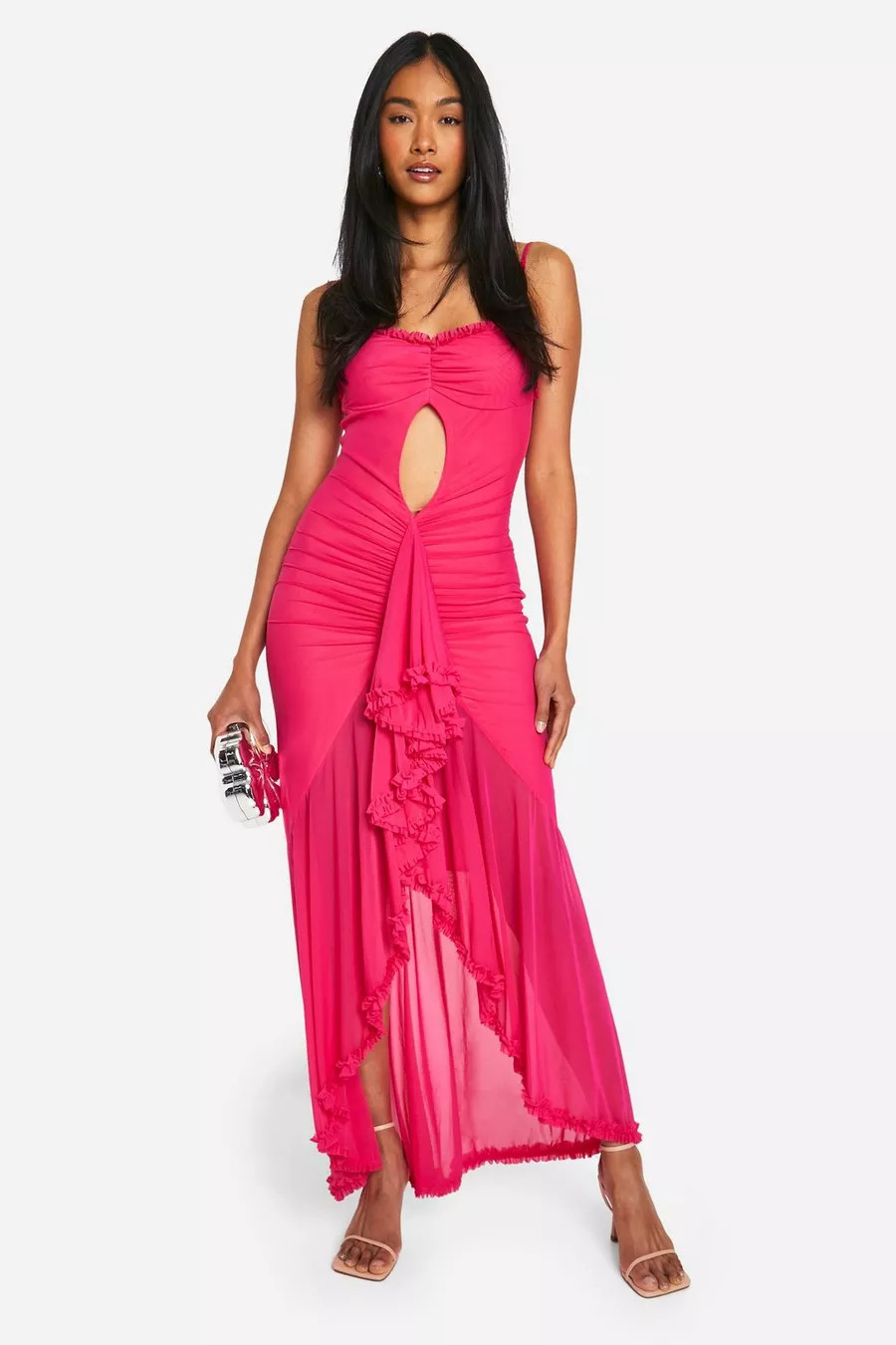 Trim Cut Out  Extreme Ruffle Front Maxi Dress | boohoo (US & Canada)