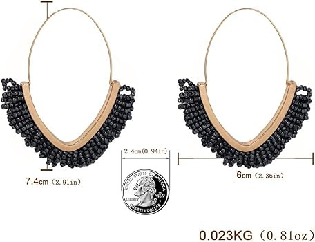 Beaded Dangle Earrings – V-shaped Beaded Earrings Statement Beaded Drop Fringe Earrings, Boho H... | Amazon (US)