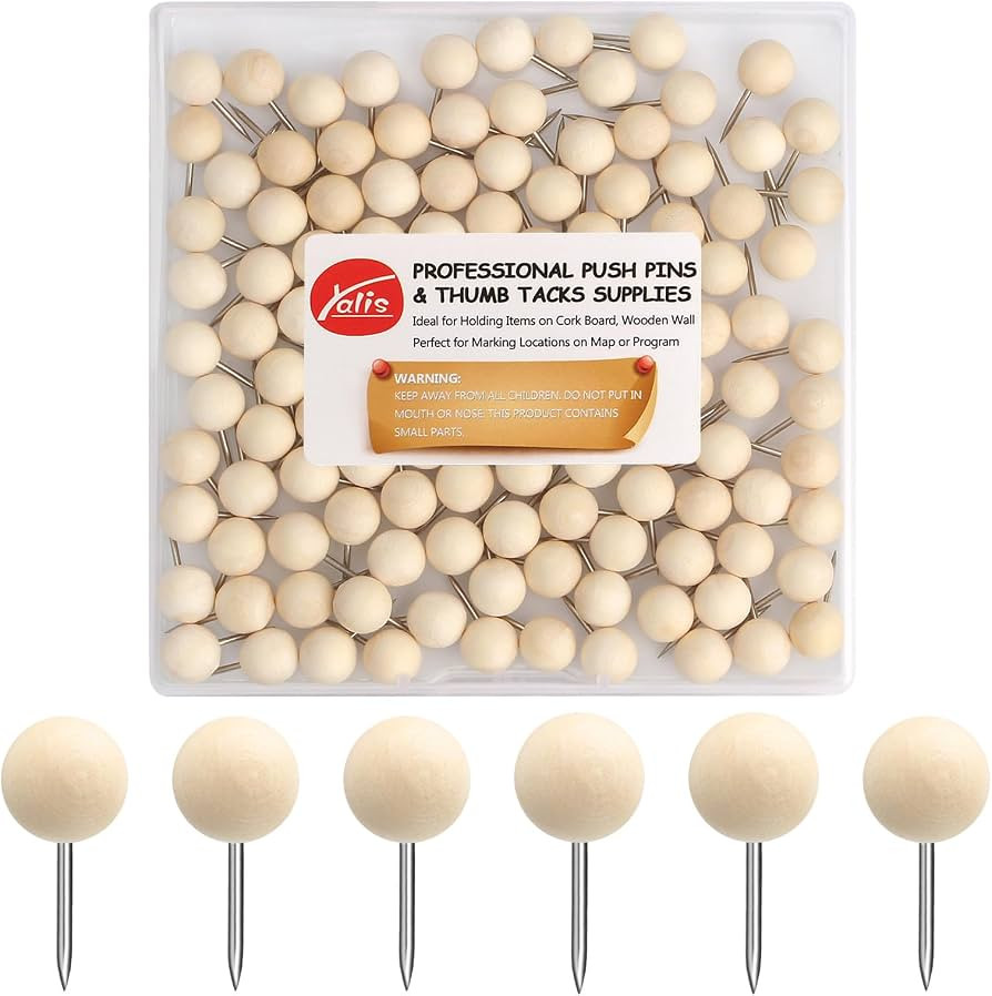 Yalis Wood Push Pins 120 Pcs,Decorative Wooden Thumb Tacks for Corkboard and Bulletin Board (120 ... | Amazon (US)