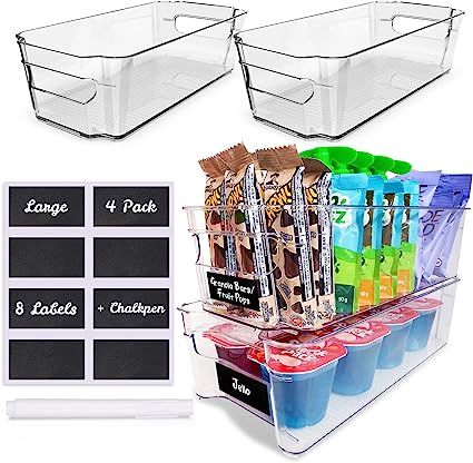 4 Pack Pantry Bins - Stackable Fridge Organizer - Sturdy Pantry Storage Bins - Quality Clear Orga... | Amazon (US)