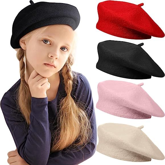 4 Pieces Toddler Wool Beret Warm Kids Beret Classic French Beret Hat for Girls | Amazon (US)