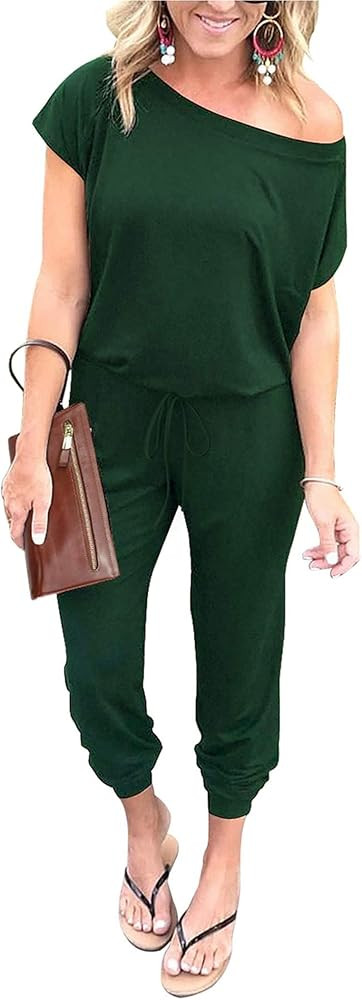 PRETTYGARDEN Jumpsuits for Women 2026 Summer Dressy Off Shoulder Romper Spring Vacation Travel Lo... | Amazon (US)