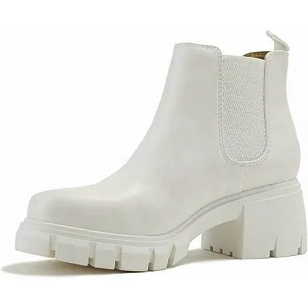 Soda Pioneer White Lug Sole Pull On Chelsea Fashion Ankle Elastic Booties (White 10) | Walmart (US)