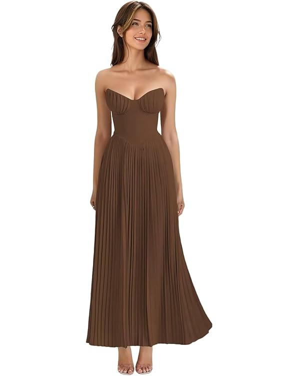 Strapless Bridesmaid Dresses Long Chiffon Sweetheart Pleated A-Line Formal Evening Dresses WN050 | Amazon (US)