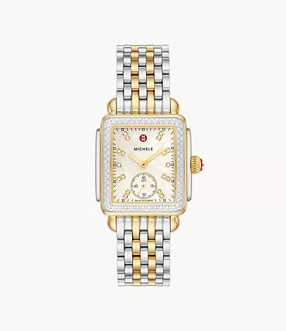 Deco Mid Two-Tone 18K Gold Diamond Watch | Michele Watches