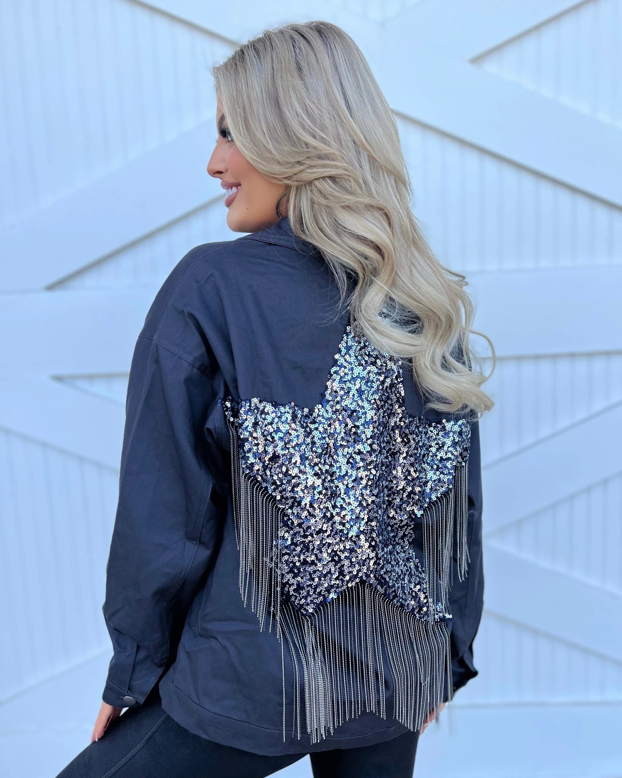Twill Jacket With Sequin STAR + Fringe | Live Love Gameday®