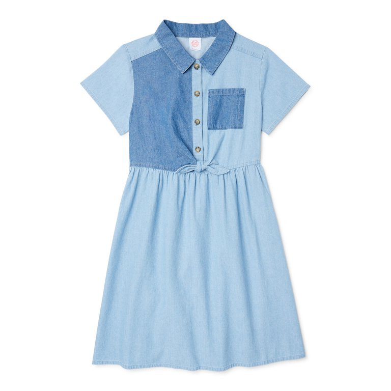 Wonder Nation Girls Tie Front Dress, Sizes 4-18 & Plus | Walmart (US)