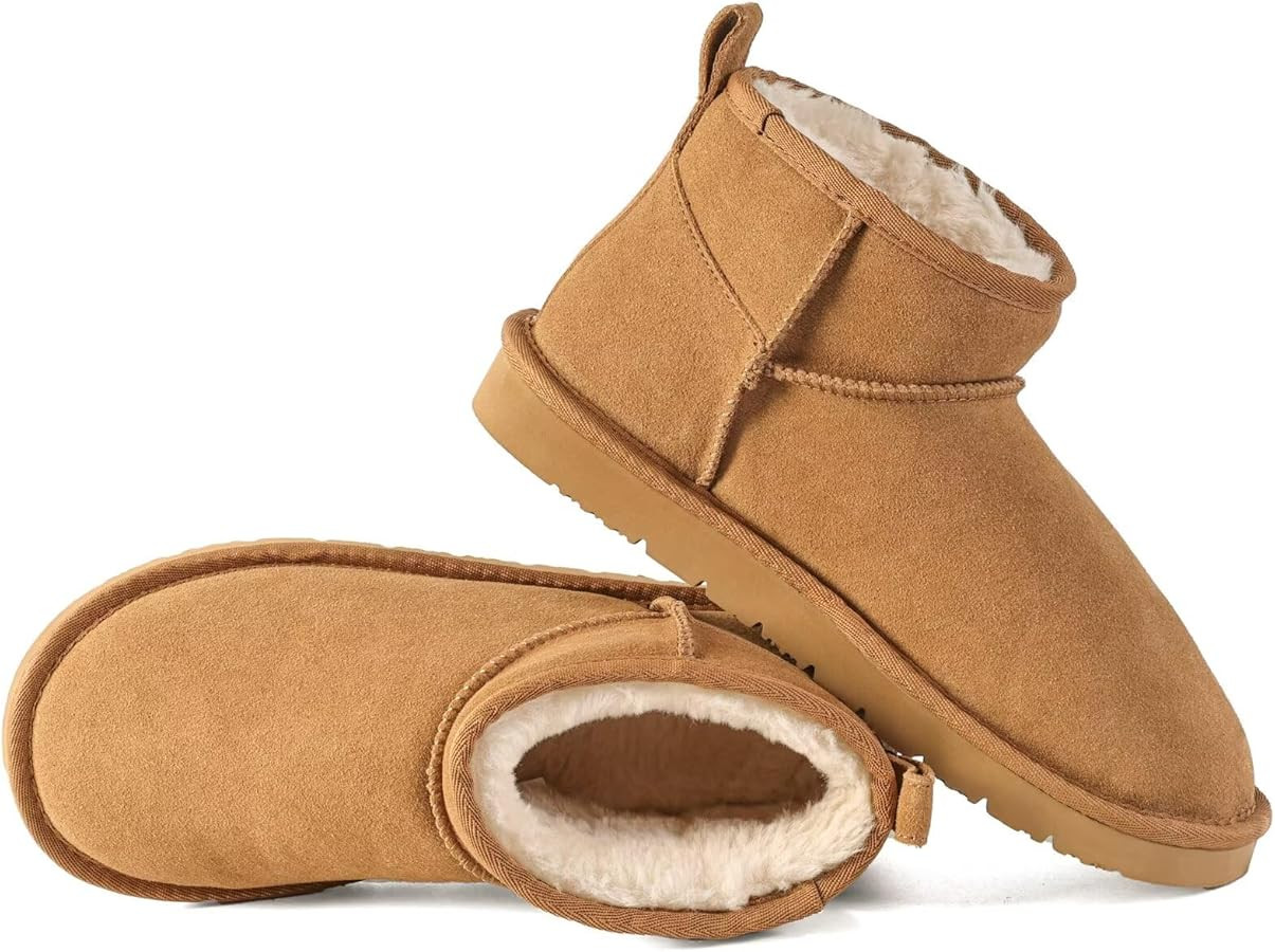 OOW Ankle Boots for Women Genuine Suede Short Winter Snow Boot with Cozy Memory Foam | Amazon (US)