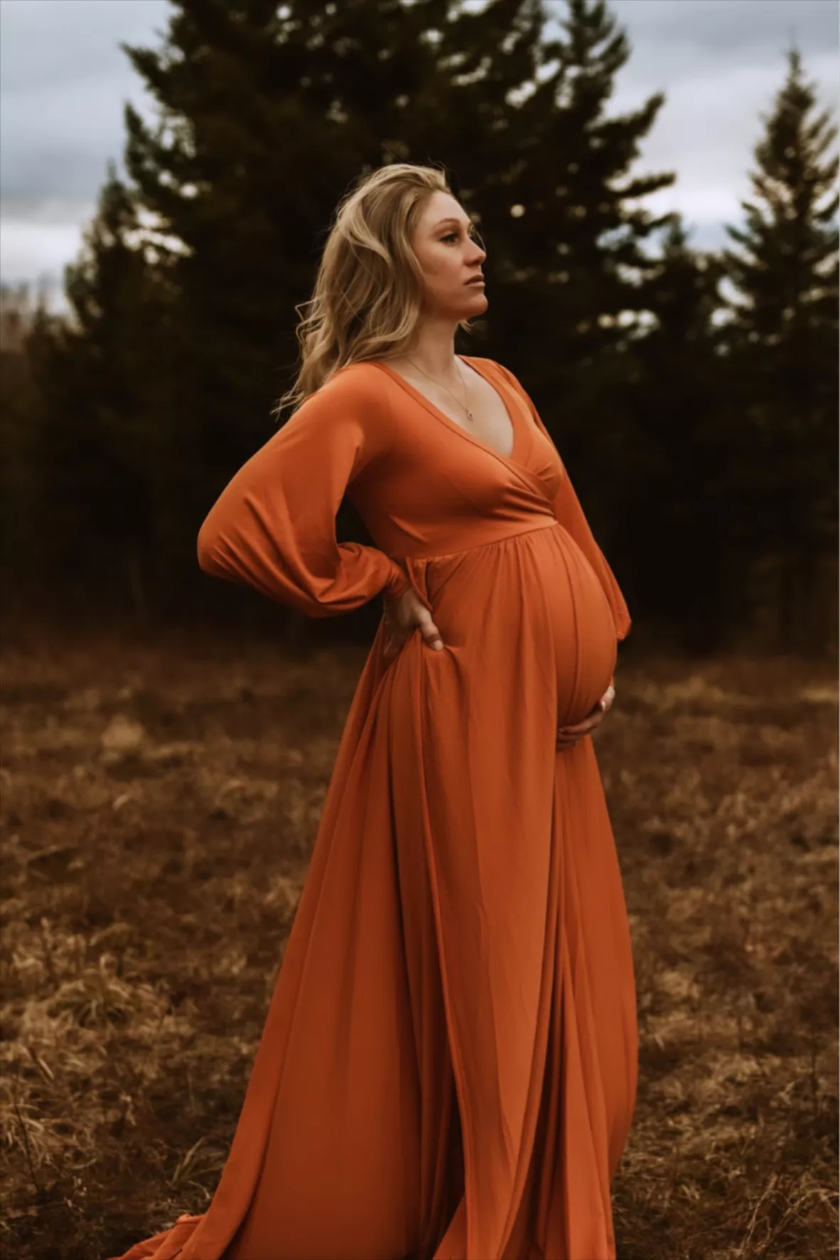 Maternity Gown Bishop Sleeves Baby Shower Dress Wrap Side Slit Sweetheart  Maxi Photo Shoot for Photography