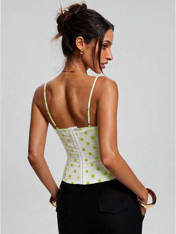 SHEIN BAE Women's Lace Trim Polka Dot Casual Versatile Date Night Camisole Top | SHEIN