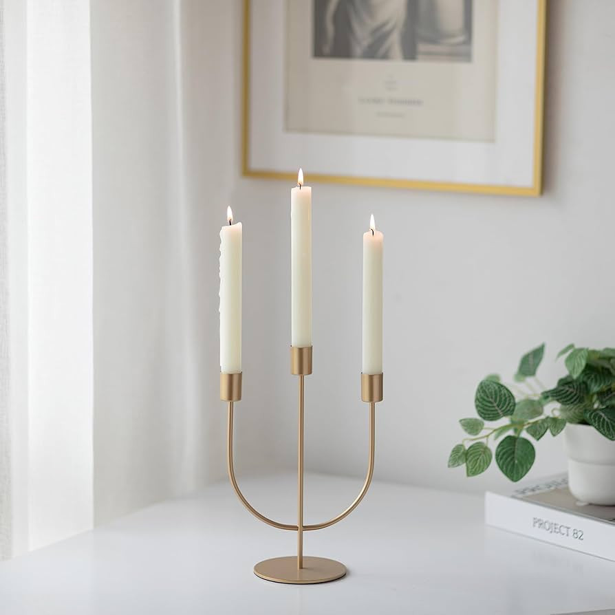 Sziqiqi Gold Candlestick Candle Holders - Candlesticks Candelabra Centerpiece for Tables 3-stem T... | Amazon (US)