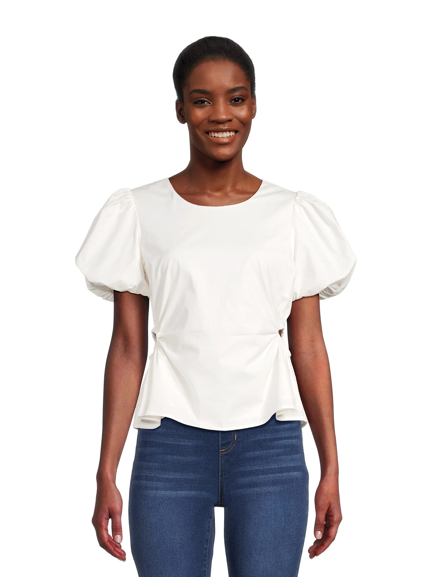 POPLIN CUTOUT PUFF SLEEVE TOP | Walmart (US)