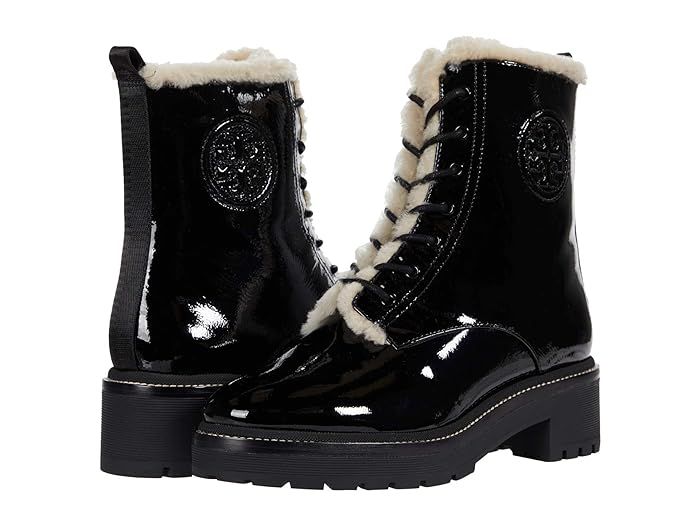 Tory Burch Miller 50 mm Lug Sole Shearling Bootie (Perfect Black/Perfect Black) Women's Shoes | Zappos