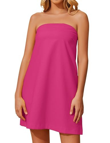 Meladyan Women’s Summer Tube Dress Strapless Backless Mini Tube Dress Smocked Cut Out Relaxed Mini Dresses with Pockets Hot Pink | Amazon (US)
