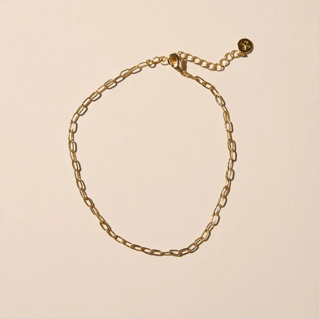 Gold Mini Paper Clip Chain Anklet | Nickel and Suede