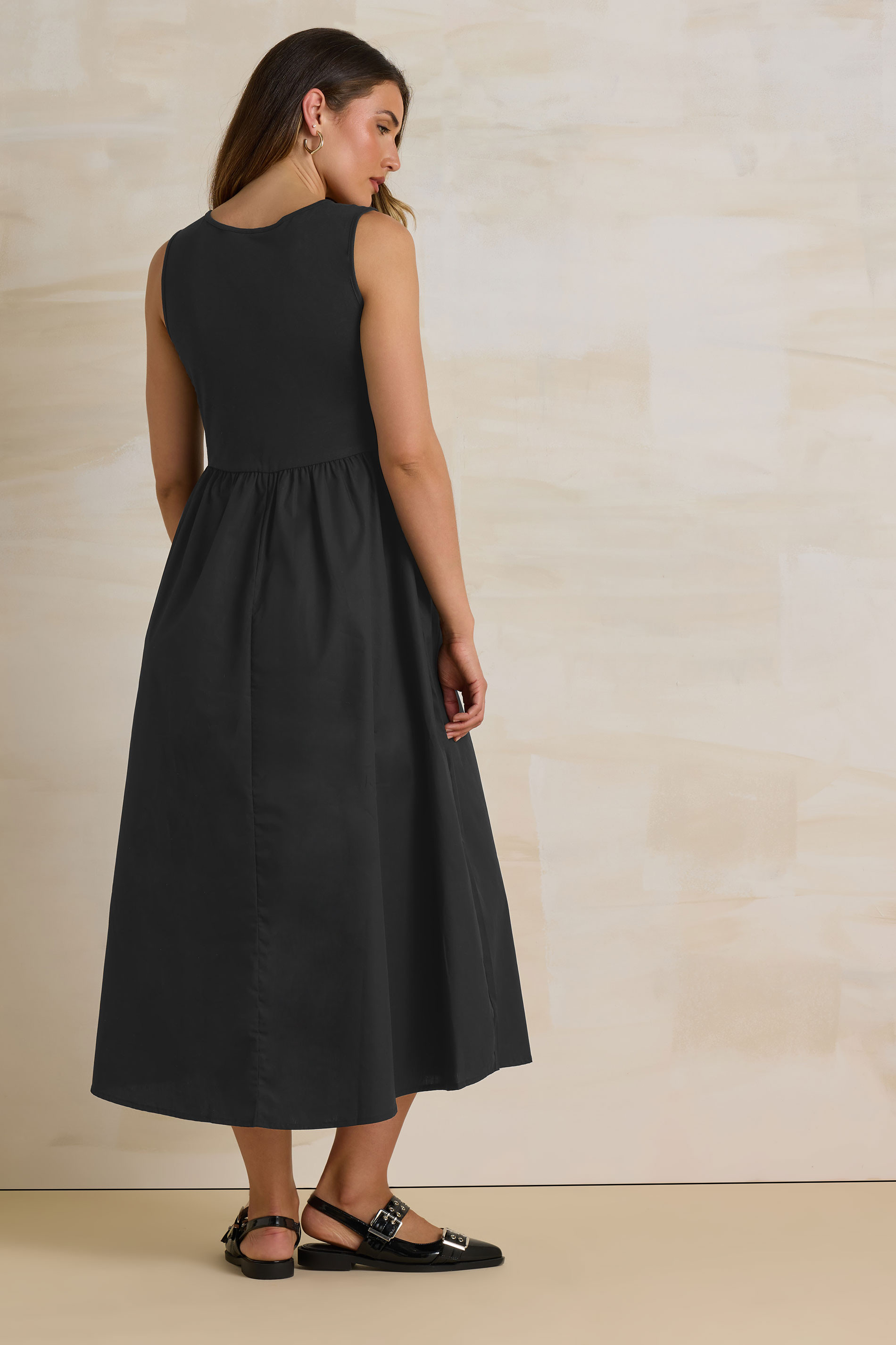 LTS Tall Black Jersey & Woven Mix Fabric Midi Dress | Long Tall Sally