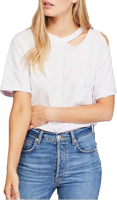 We The Free Womens Lucky Oversized Distressed T-Shirt Purple S | Amazon (US)